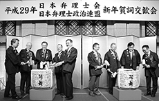 日本弁理士会及び日本弁理士政治連盟共催「平成29年新年賀詞交歓会」の鏡開きの様子